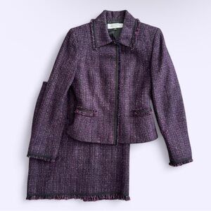 Vintage Tahari ASL Purple Tweed Suit Blazer Skirt Wool Silk Set